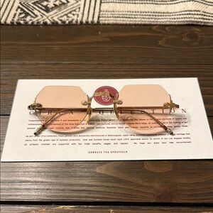 Jacques Marie Mage Gold Rimless Sunglasses with Peach-Tinted Lenses